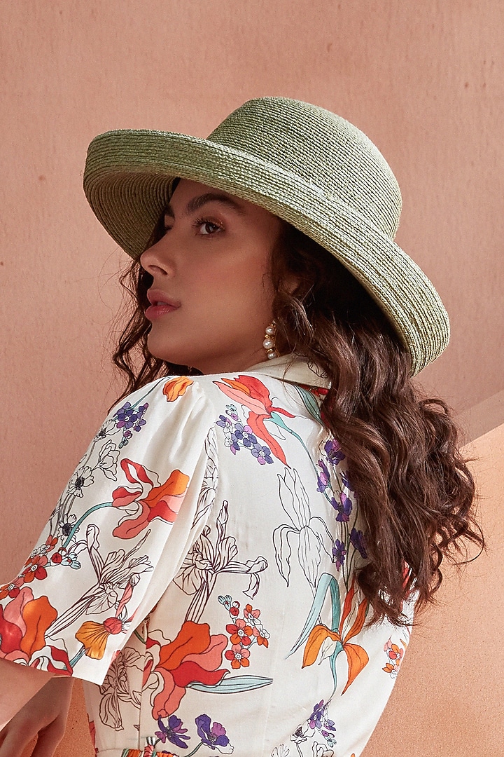 Green Natural Grass Raffia Hat by House of Dawn at Pernia's Pop Up Shop