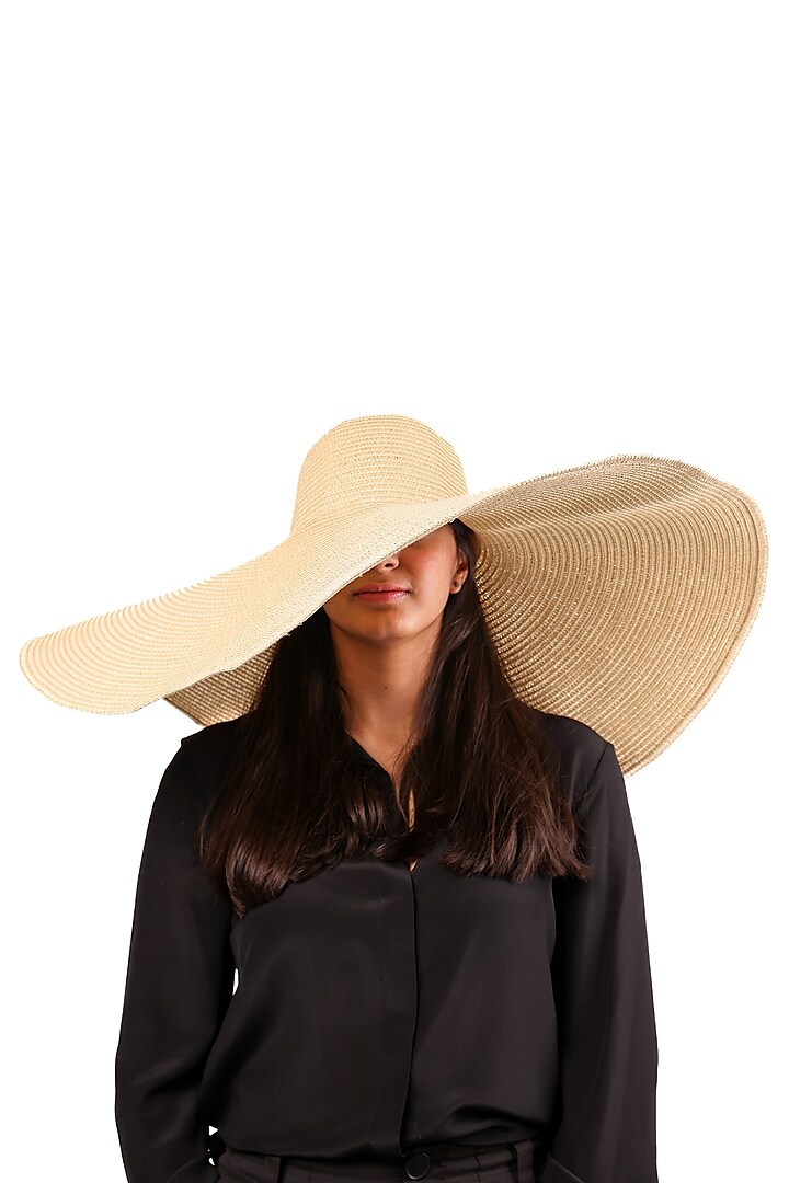Beige Natural Grass Oversized Floppy Hat by House of Dawn