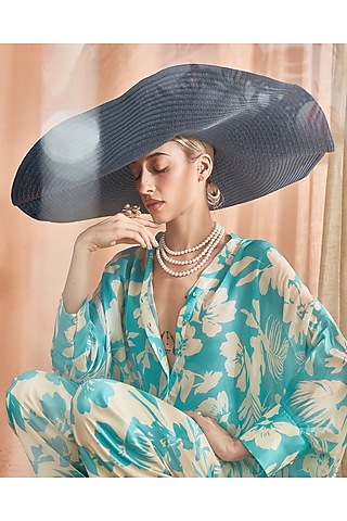 Blue Natural Grass Oversized Floppy Hat by House of Dawn
