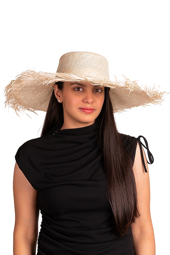 Beige Natural Grass Fringe Hat by House of Dawn