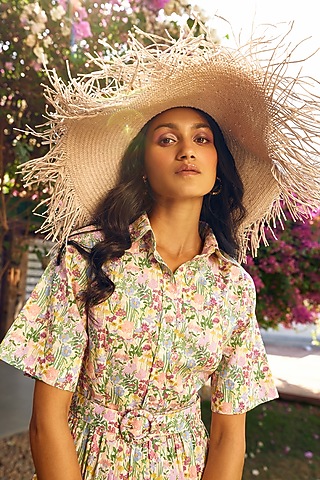 Grey Natural Grass Fringe Hat by House of Dawn
