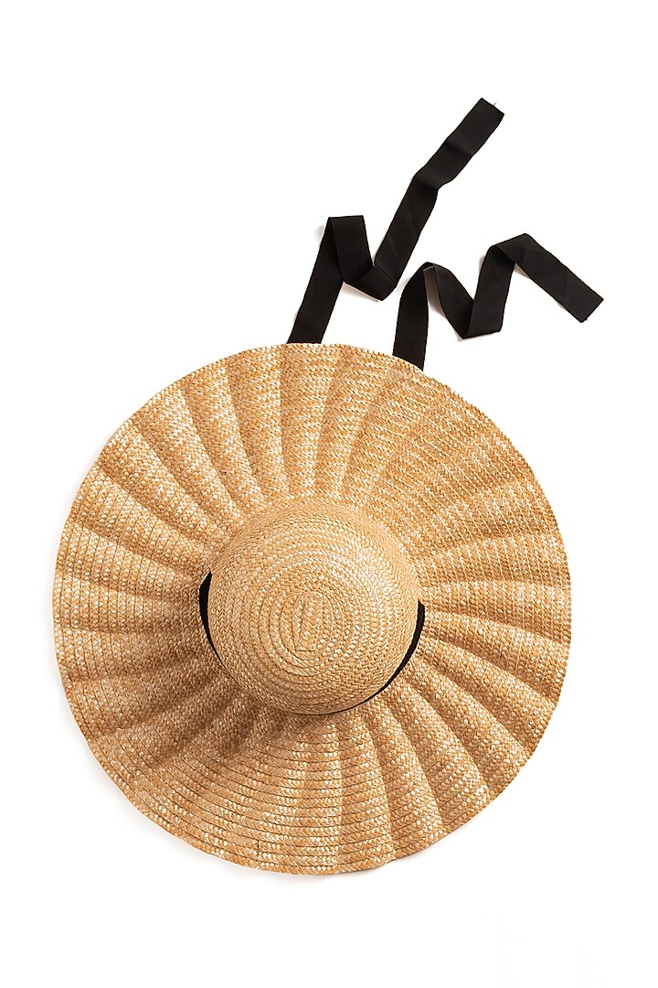 Beige Natural Grass Ruffled Hat by House of Dawn at Pernia's Pop Up Shop