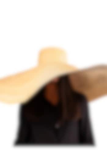 Beige Natural Grass Oversized Boater Hat by House of Dawn