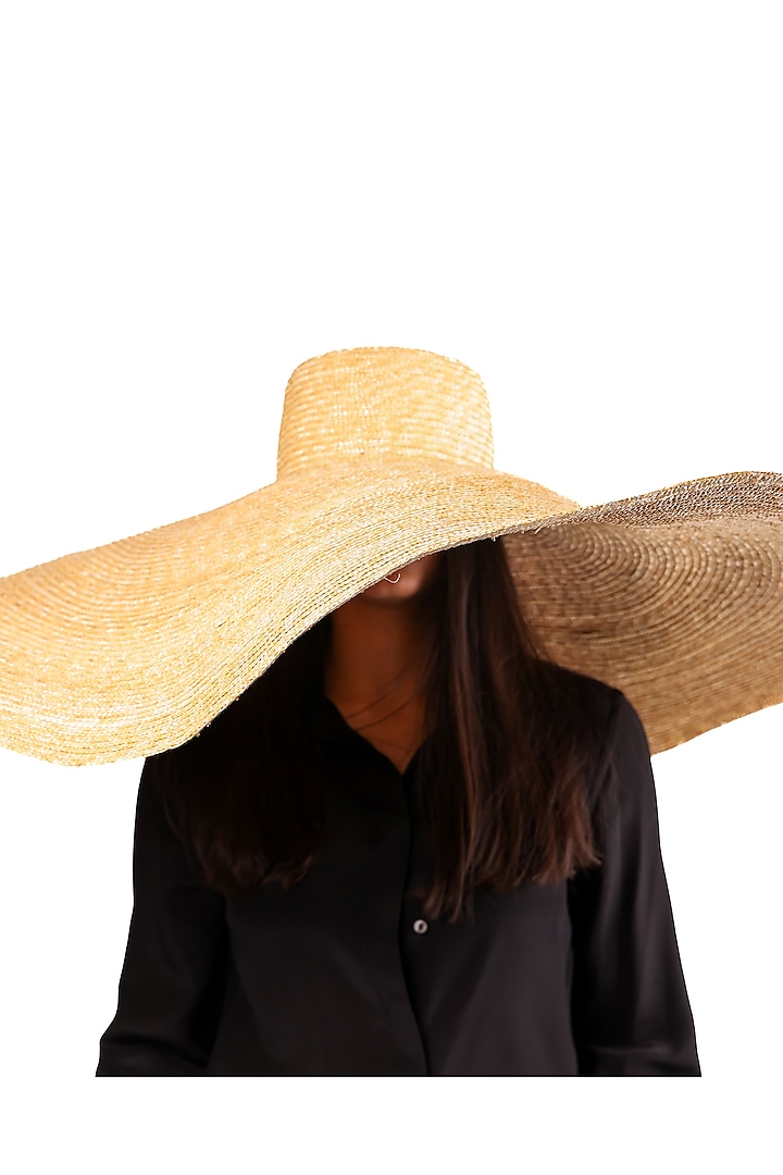 Beige Natural Grass Oversized Boater Hat by House of Dawn