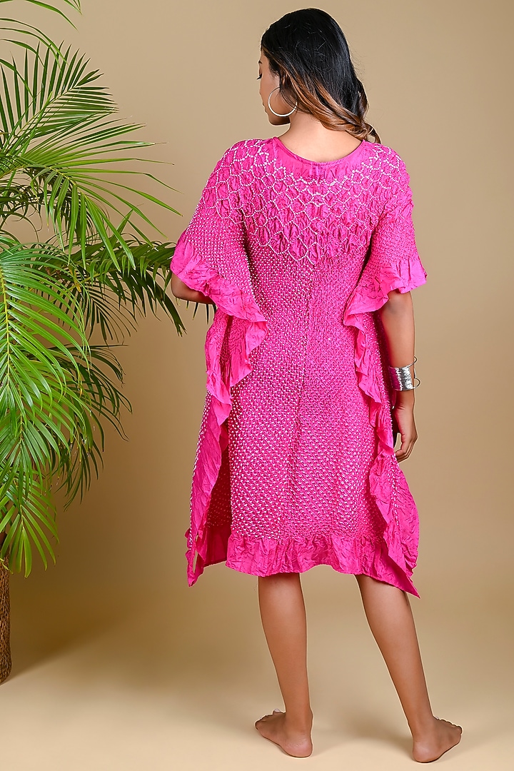 Fuchsia Floral Bandhani Kaftan by Dyelogue at Pernia's Pop Up Shop