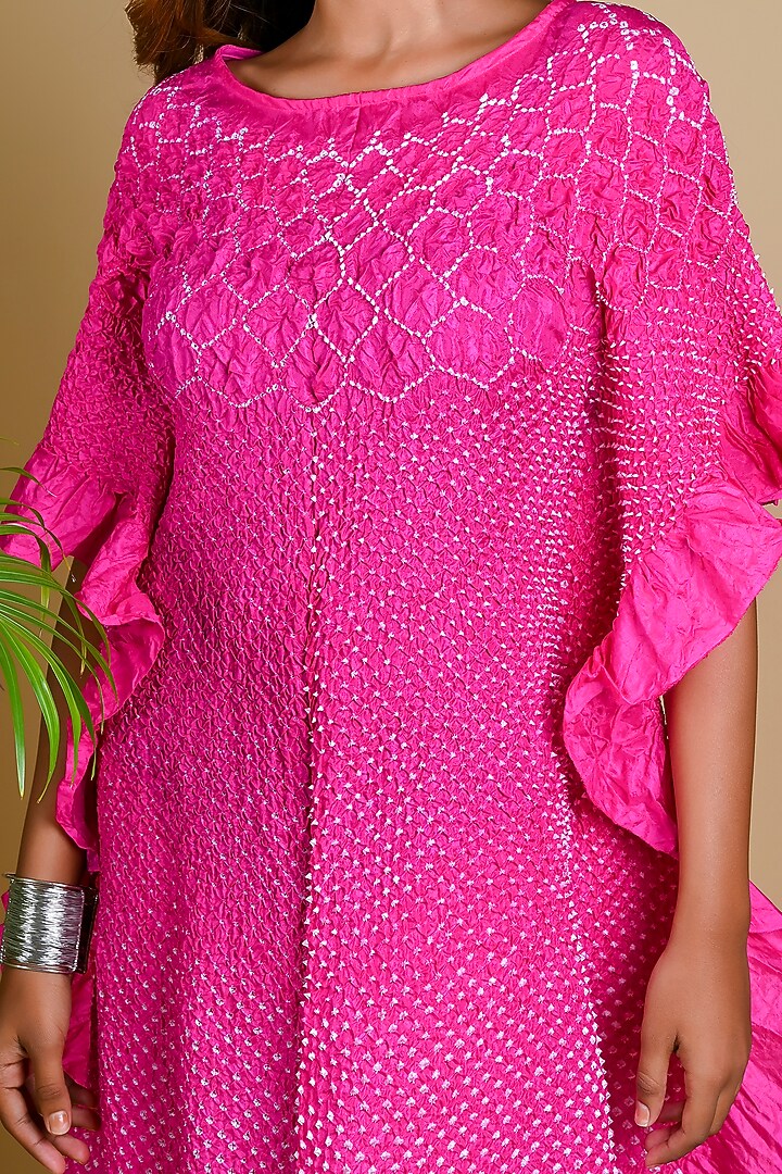 Fuchsia Floral Bandhani Kaftan by Dyelogue at Pernia's Pop Up Shop