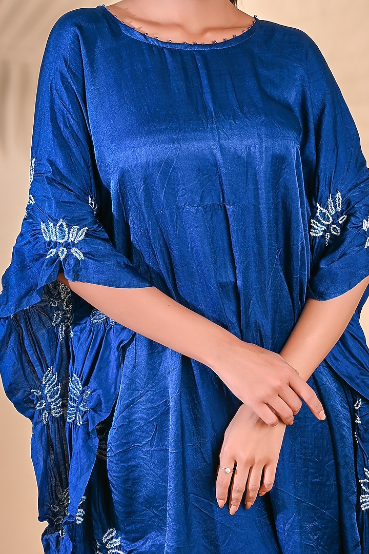 Cobalt Blue Bandhani kaftan by Dyelogue at Pernia's Pop Up Shop