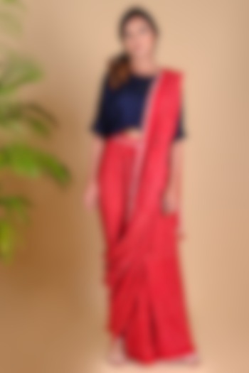 Red Gajji Silk Bandhani Pre-Stitched Pant Party Wear Saree Set by Dyelogue at Pernia's Pop Up Shop