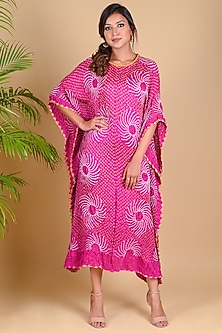 Fuchsia Bandhani Kaftan by Dyelogue-KAFTANS