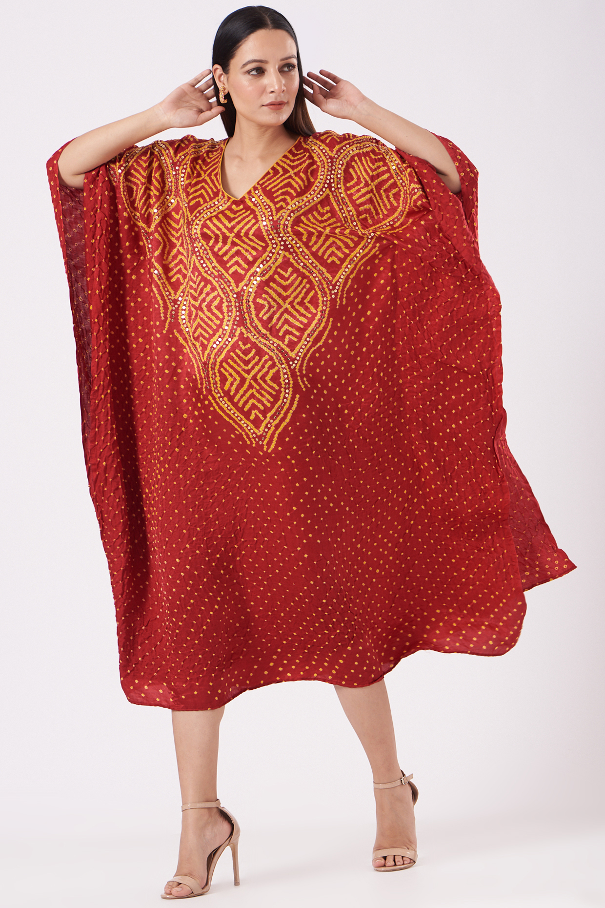 Red Gajji Silk Kaftan by Dyelogue