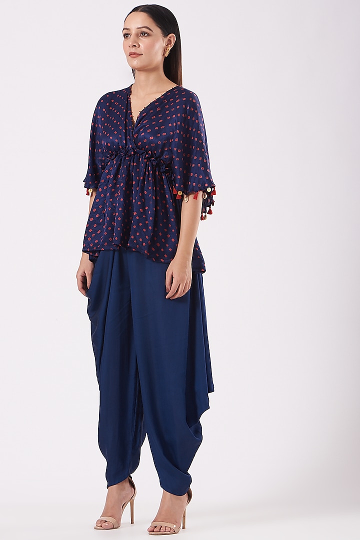 Navy Blue Mulberry Silk Frilled Top by Dyelogue at Pernia's Pop Up Shop