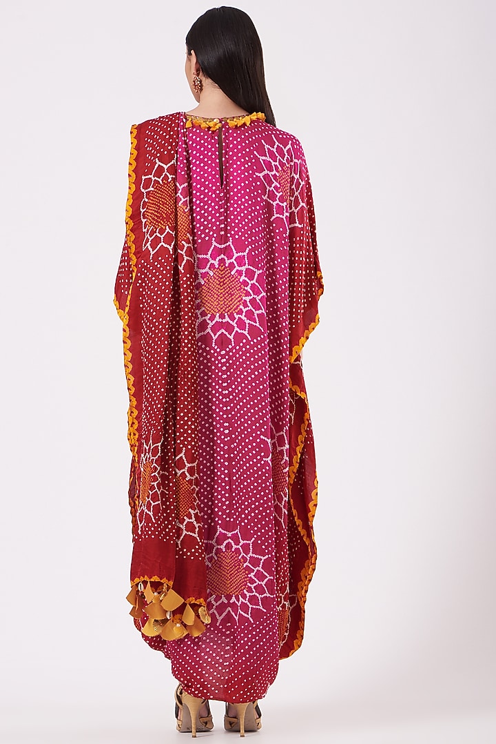Pink Gajji Silk Bandhani Draped Cocktail Dress by Dyelogue at Pernia's Pop Up Shop