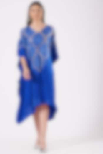 Blue Embellished Bandhani Kaftan by Dyelogue