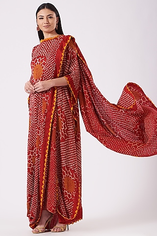 Red Dress With Adjustable Drape by Dyelogue