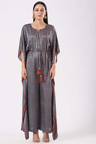 Grey Gajji Silk Printed Jumpsuit by Dyelogue
