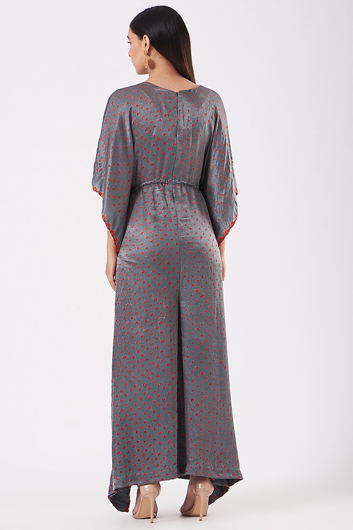 Grey Gajji Silk Printed Jumpsuit by Dyelogue at Pernia's Pop Up Shop