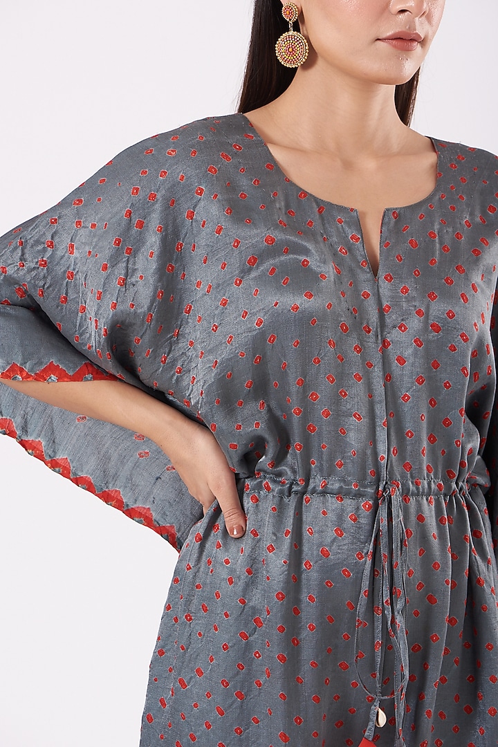 Grey Gajji Silk Printed Jumpsuit by Dyelogue at Pernia's Pop Up Shop