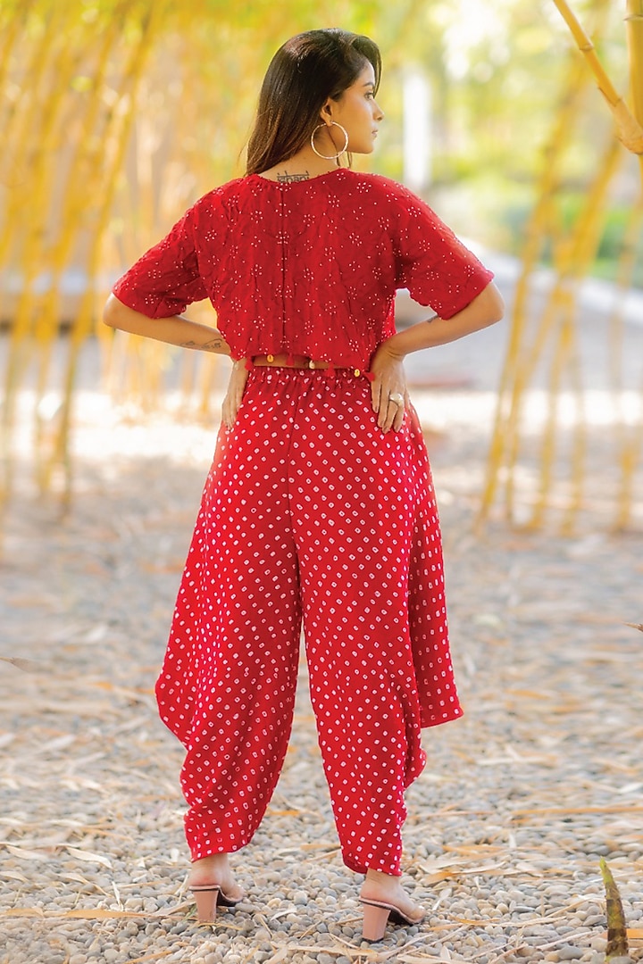 Red Gajji Silk Bandhani Wrap Dhoti by Dyelogue at Pernia's Pop Up Shop