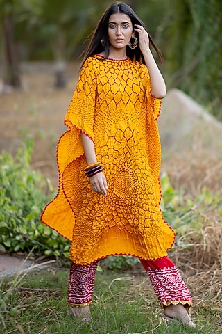 Red Gajji Silk Bandhani Palazzo Pants by Dyelogue
