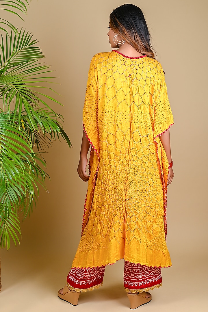 Red Gajji Silk Bandhani Palazzo Pants by Dyelogue at Pernia's Pop Up Shop