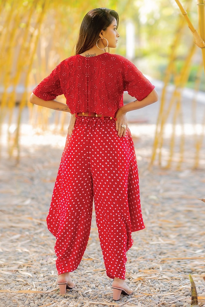 Red Gajji Silk Crop Top by Dyelogue at Pernia's Pop Up Shop