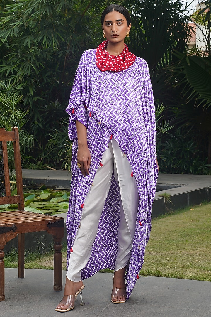 Purple Modal Silk Overlap Shibori Top by Dyelogue at Pernia's Pop Up Shop