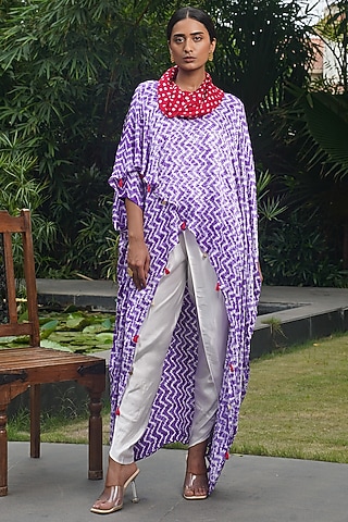 Purple Modal Silk Overlap Shibori Top by Dyelogue