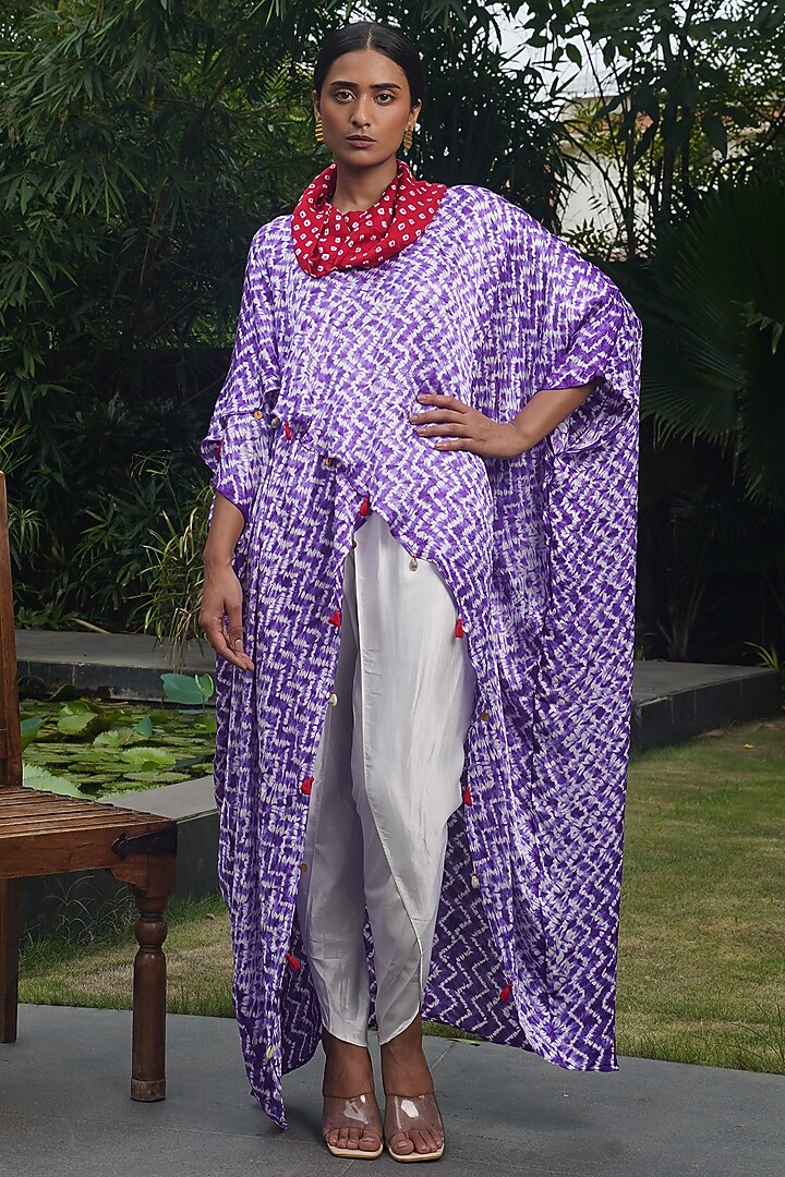 Purple Modal Silk Overlap Shibori Top by Dyelogue at Pernia's Pop Up Shop