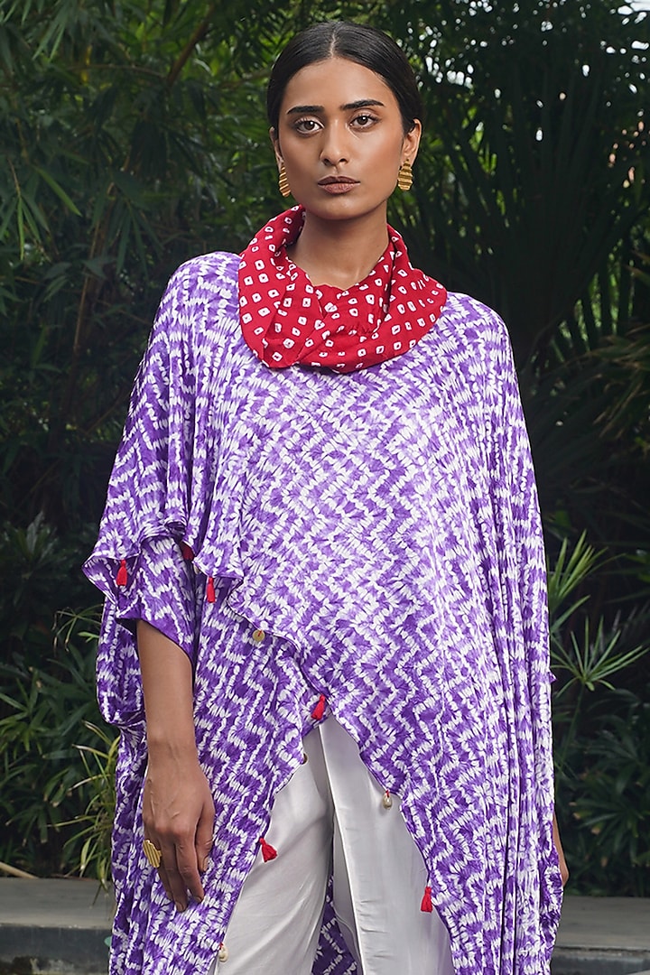 Purple Modal Silk Overlap Shibori Top by Dyelogue at Pernia's Pop Up Shop