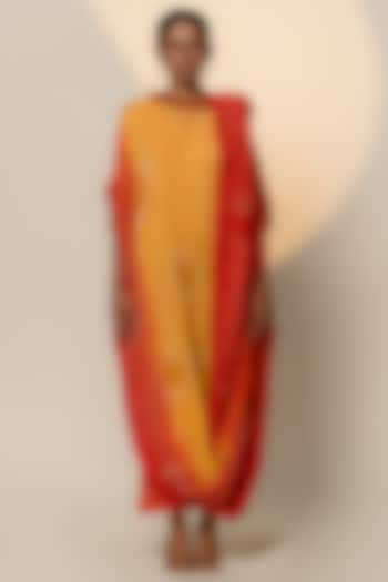 Yellow-Orange Shaded Gajji Silk Draped Maxi Cocktail Dress by Dyelogue at Pernia's Pop Up Shop