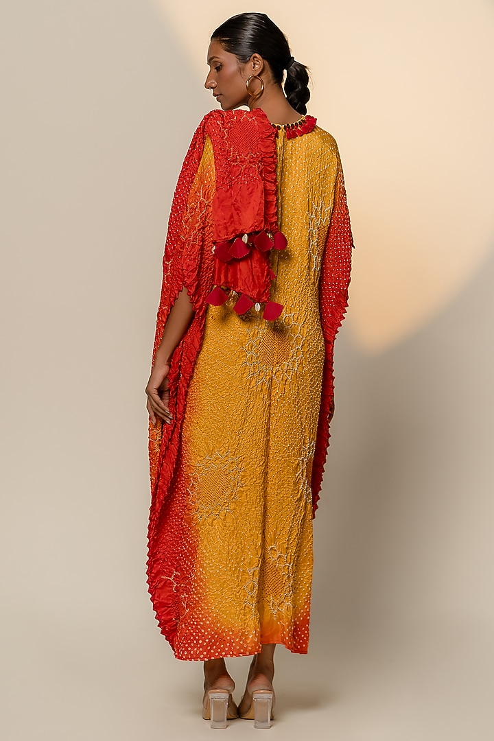 Yellow-Orange Shaded Gajji Silk Draped Maxi Cocktail Dress by Dyelogue at Pernia's Pop Up Shop