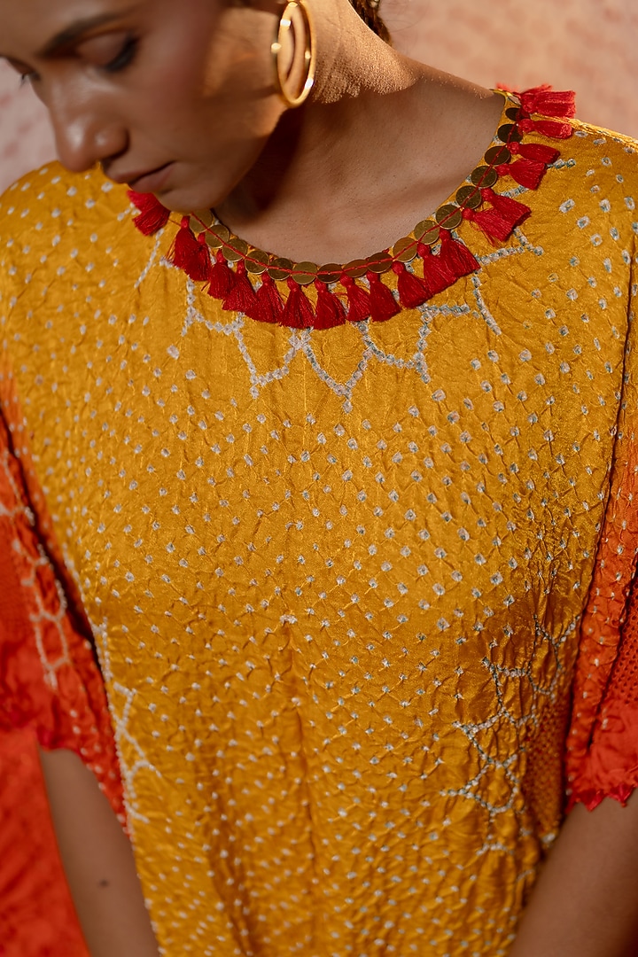 Yellow-Orange Shaded Gajji Silk Draped Maxi Cocktail Dress by Dyelogue at Pernia's Pop Up Shop
