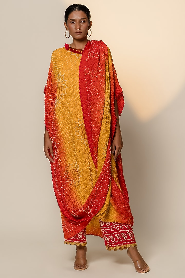 Yellow-Orange Shaded Gajji Silk Draped Maxi Cocktail Dress by Dyelogue at Pernia's Pop Up Shop