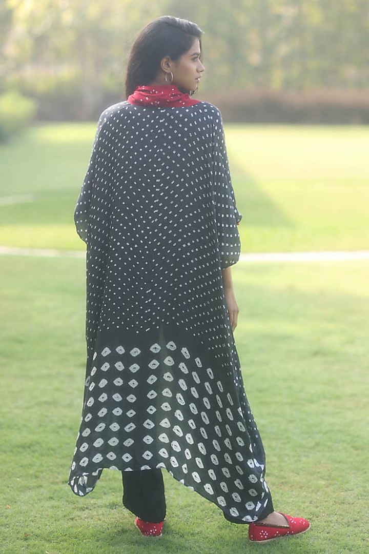Black Modal Silk Bandhani Overlap Top by Dyelogue at Pernia's Pop Up Shop