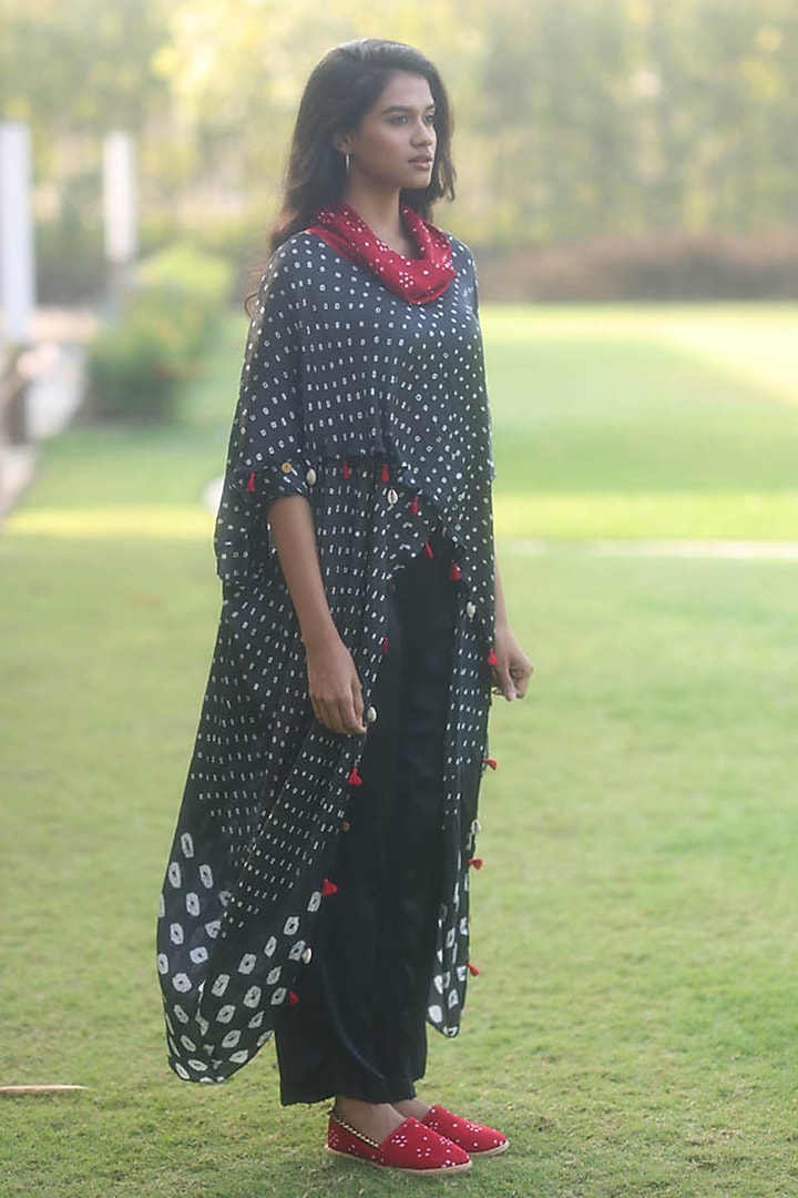 Black Modal Silk Bandhani Overlap Top by Dyelogue at Pernia's Pop Up Shop