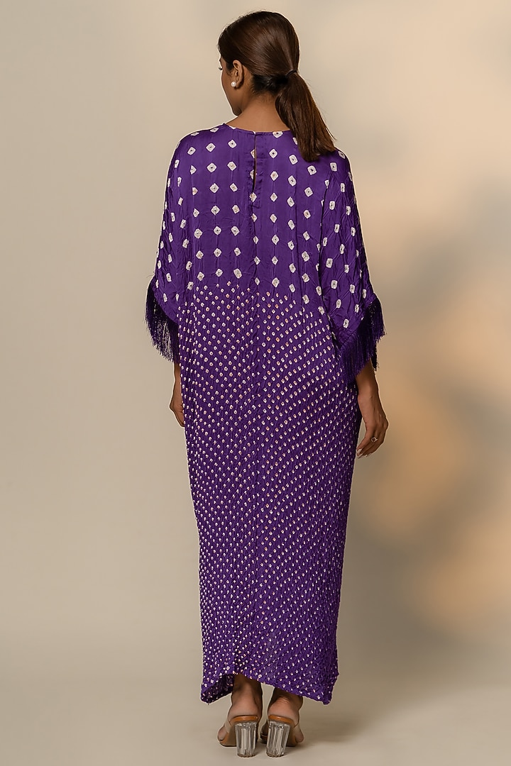 Purple Modal Silk Bandhani Knot Kaftan by Dyelogue at Pernia's Pop Up Shop