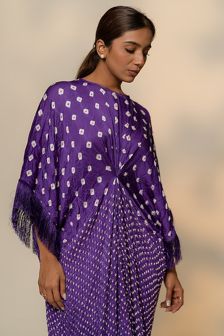 Purple Modal Silk Bandhani Knot Kaftan by Dyelogue at Pernia's Pop Up Shop