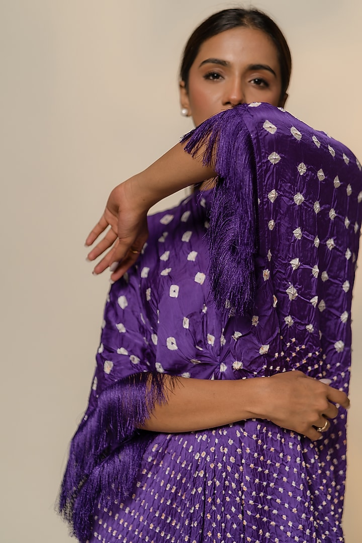 Purple Modal Silk Bandhani Knot Kaftan by Dyelogue at Pernia's Pop Up Shop
