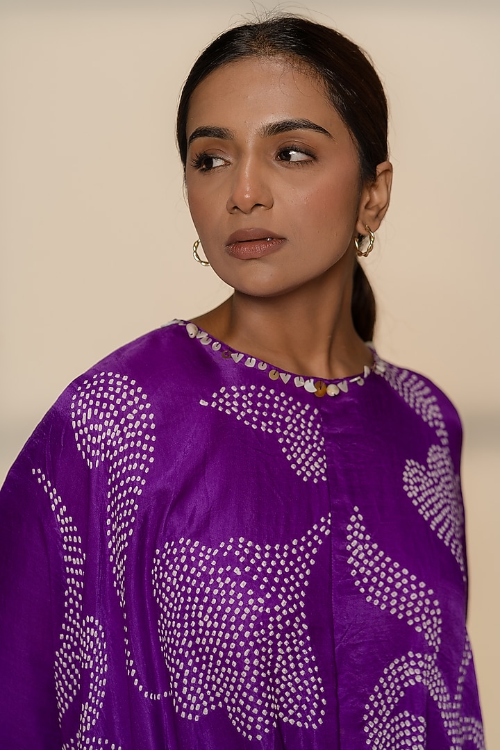 Purple Gajji Silk Asymmetric Kurta Set by Dyelogue at Pernia's Pop Up Shop