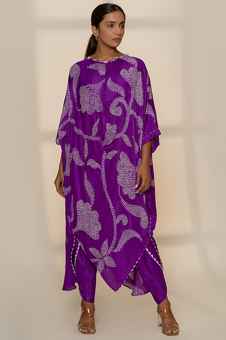 Purple Gajji Silk Asymmetric Kurta Set by Dyelogue at Pernia's Pop Up Shop