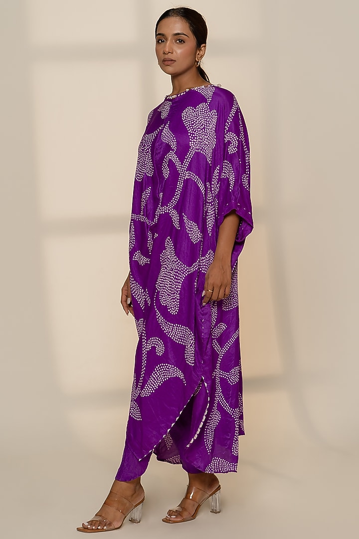 Purple Gajji Silk Asymmetric Kurta Set by Dyelogue at Pernia's Pop Up Shop
