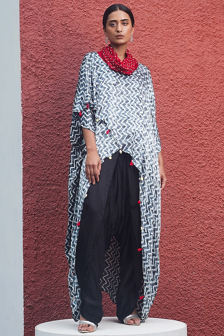 Black Modal Silk Overlap Shibori Top by Dyelogue at Pernia's Pop Up Shop