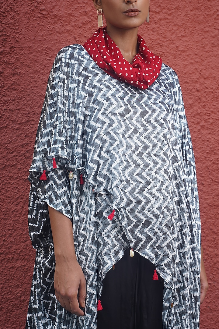 Black Modal Silk Overlap Shibori Top by Dyelogue at Pernia's Pop Up Shop