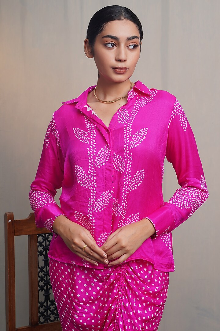 Fuchsia Pink Gajji Silk Skirt Set by Dyelogue at Pernia's Pop Up Shop