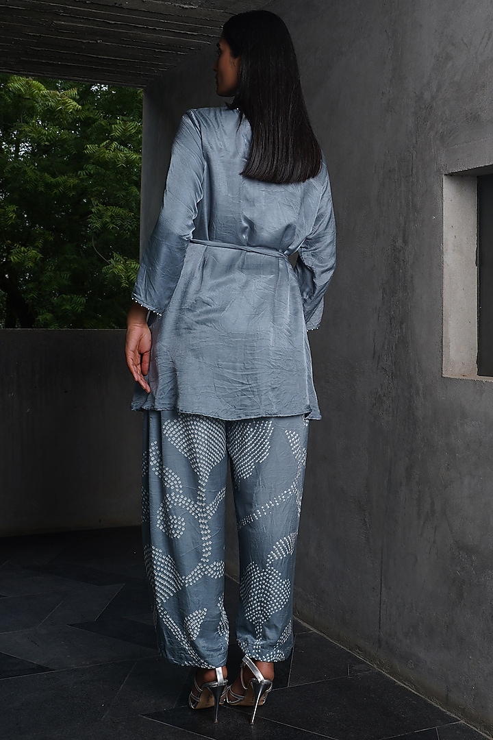 Grey Gajji Silk Bandhani Pant Set by Dyelogue at Pernia's Pop Up Shop