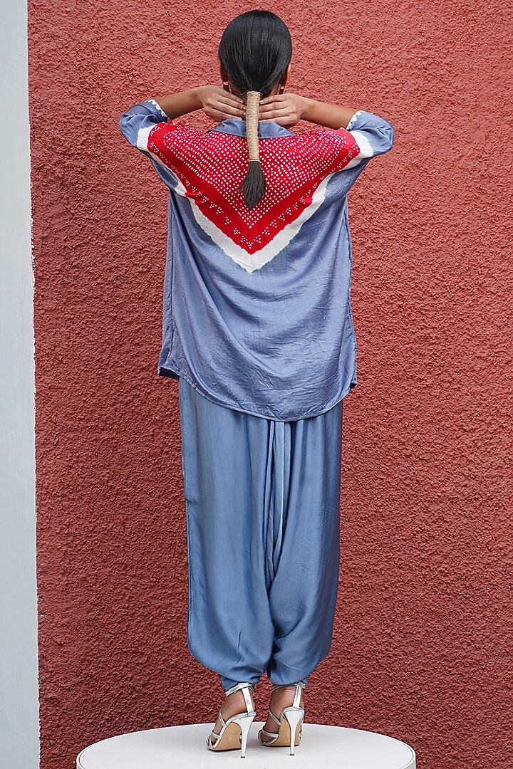Grey & Red Gajji Silk Front Open Shirt by Dyelogue at Pernia's Pop Up Shop