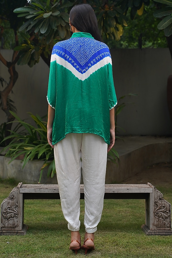 Green & Blue Gajji Silk Front Open Shirt by Dyelogue at Pernia's Pop Up Shop