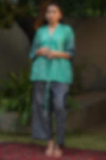 Dark Indigo Mulberry Silk Straight Pants by Dyelogue at Pernia's Pop Up Shop