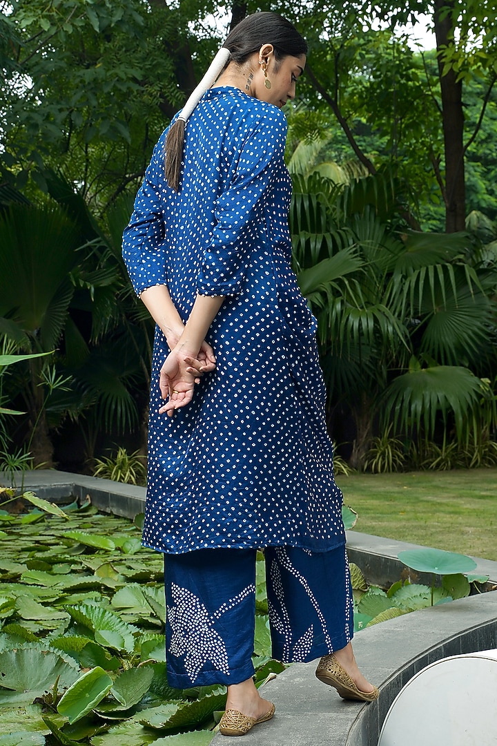 Indigo Blue Gajji Silk Kurta Set by Dyelogue at Pernia's Pop Up Shop