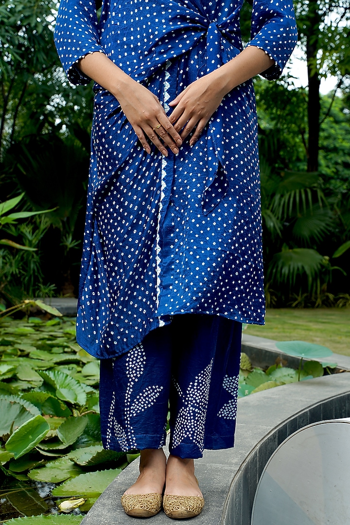 Indigo Blue Gajji Silk Kurta Set by Dyelogue at Pernia's Pop Up Shop